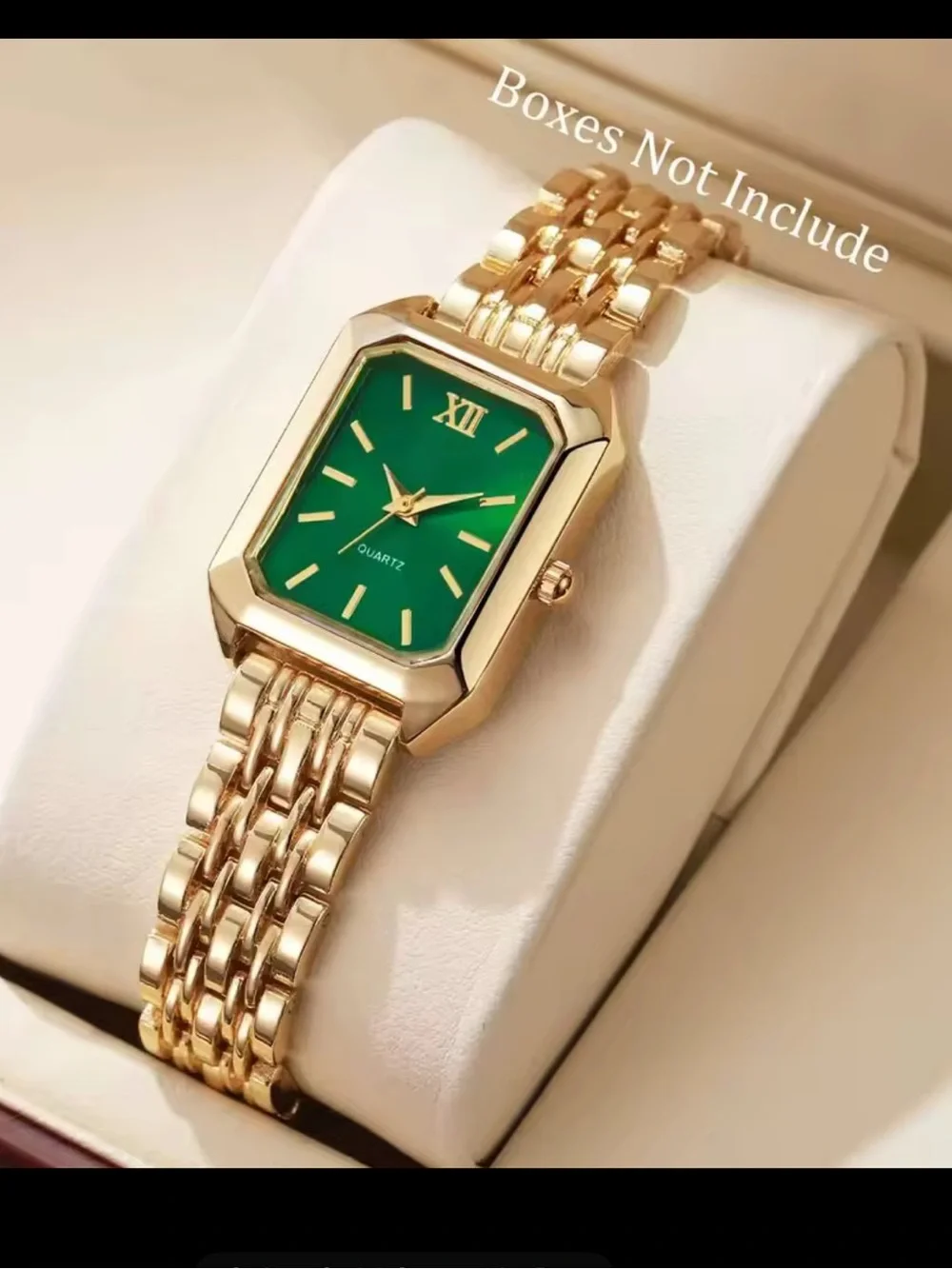 Quartz Gold-Tone Women's Bracelet Watch with Green Dial